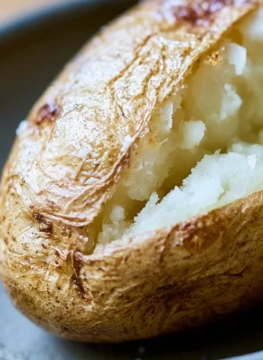 Delicious cozy baked potatoes topped with cream and chives
