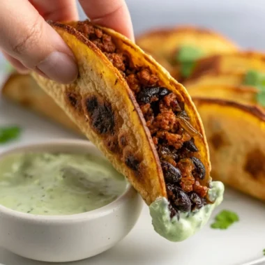 Cozy baked turkey tacos topped with fresh vegetables and cheese