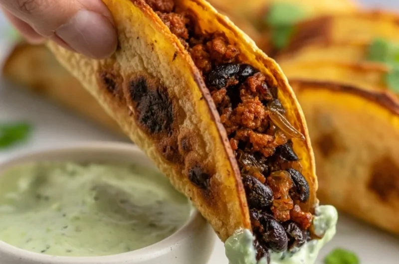 Cozy baked turkey tacos topped with fresh vegetables and cheese