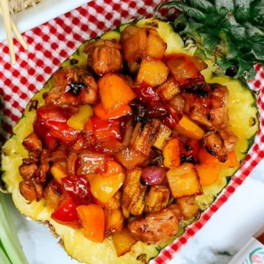 Delicious Blackstone Pineapple Chicken grilling on a flat top grill