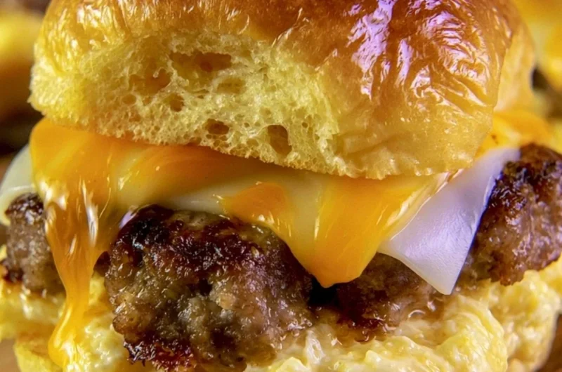 Cozy breakfast sliders with eggs, cheese, and bacon served on slider buns