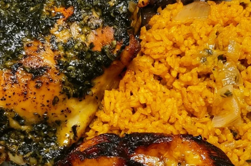Cozy chicken yellow rice with black beans served in a colorful bowl.