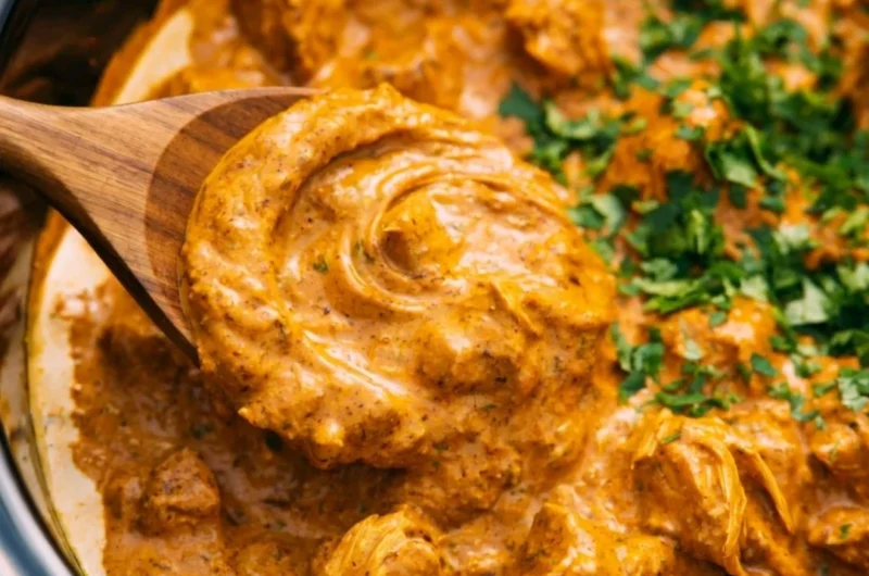 Delicious cozy crockpot butter chicken served in a bowl