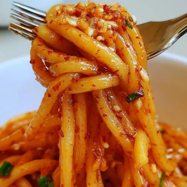 Delicious cozy garlic chili oil noodles garnished with chili flakes and herbs