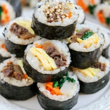 Cozy kimbap rolls filled with colorful vegetables and flavorful ingredients