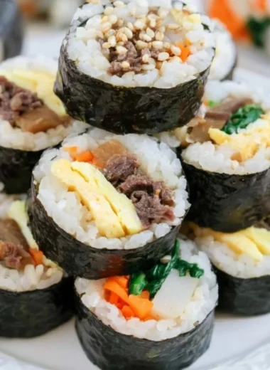 Cozy kimbap rolls filled with colorful vegetables and flavorful ingredients