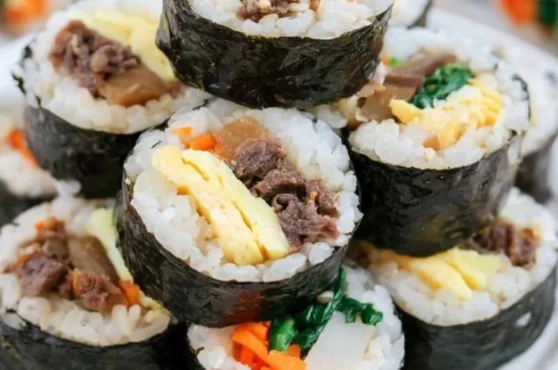 Cozy kimbap rolls filled with colorful vegetables and flavorful ingredients