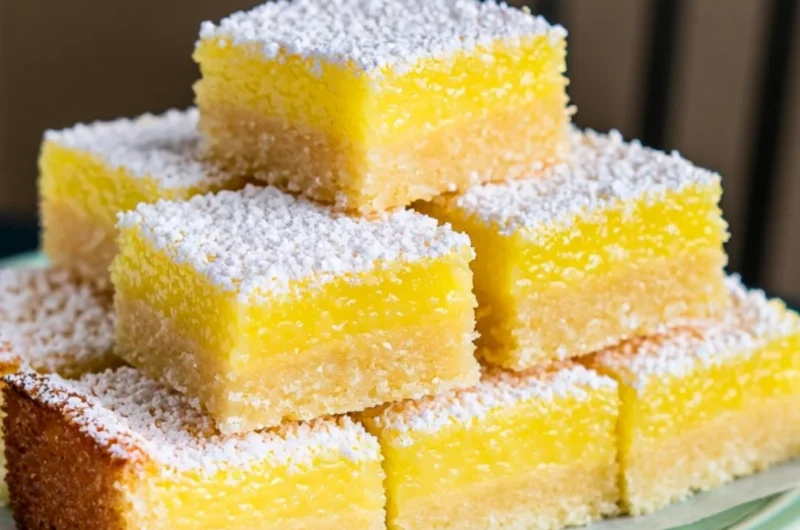 Cozy Pioneer Woman lemon bars on a plate, showcasing a creamy lemon filling and crust.