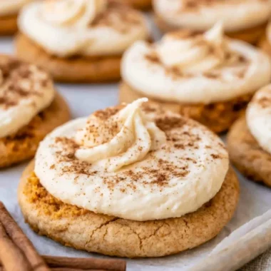 Cozy pumpkin cookies topped with creamy cream cheese frosting