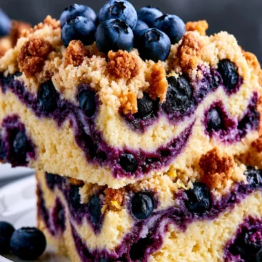 Delicious Lemon Blueberry Cake with fresh blueberries and lemon slices