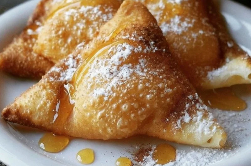 Fluffy sopaipillas served with honey on a plate