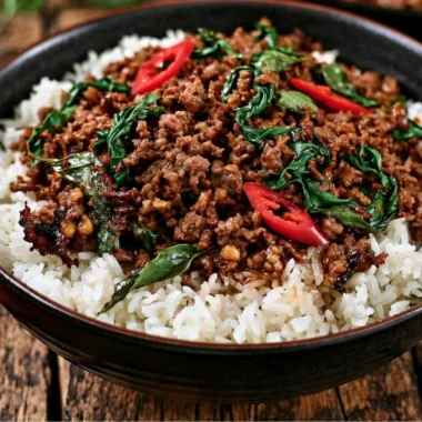 Thai Basil Beef Stir-Fry with colorful vegetables and fragrant herbs