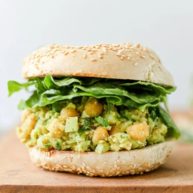 Vegan Chickpea Sandwich loaded with fresh ingredients and vibrant colors