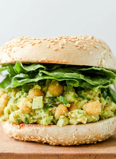 Vegan Chickpea Sandwich loaded with fresh ingredients and vibrant colors