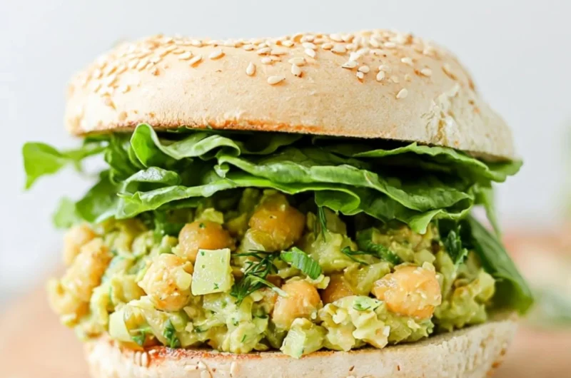 Vegan Chickpea Sandwich loaded with fresh ingredients and vibrant colors