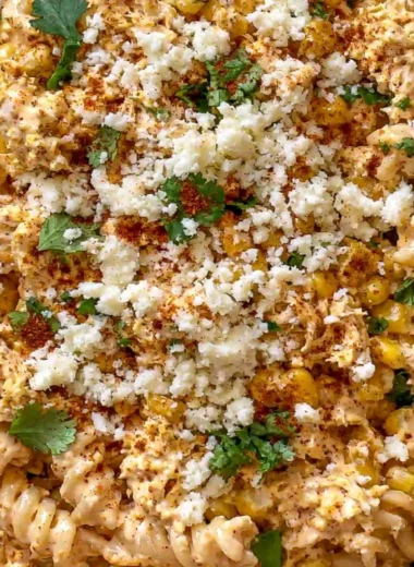 Zesty Mexican street corn chicken pasta salad with colorful ingredients