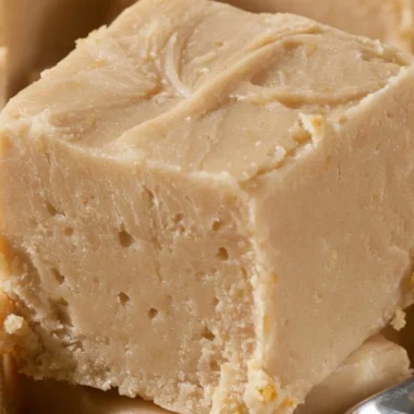 Delicious homemade Peanut Butter Fudge cut into squares.