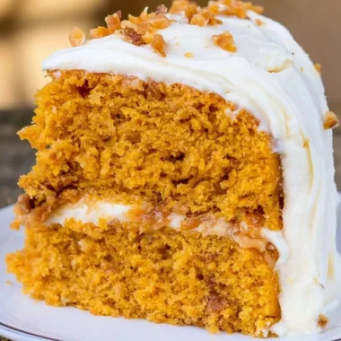 Pumpkin Toffee Crunch Cake with Cinnamon Cream Cheese Buttercream decoration