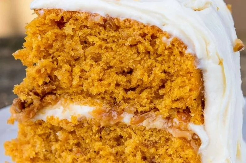 Pumpkin Toffee Crunch Cake with Cinnamon Cream Cheese Buttercream decoration