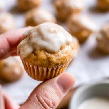 Warm mini chai muffins with a delicious vanilla bean glaze